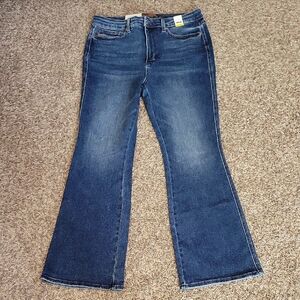 Judy Blue Jeans Whiskered Boot Cut Daisy Short Inseam 15 / 32 Dark Blue New